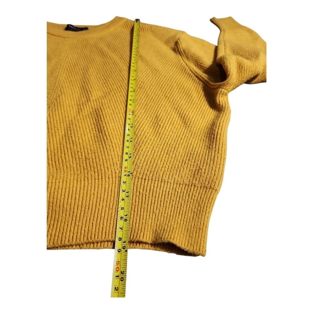 Zara Ribbed Knit Sweater Womens Size M Yellow Balloon Sleeve Cropped Cozy - Picture 4 of 7